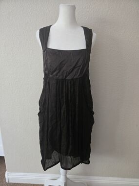 Authentic Y2K Brown Sheer Layered Pocket Dress 2000s Vintage